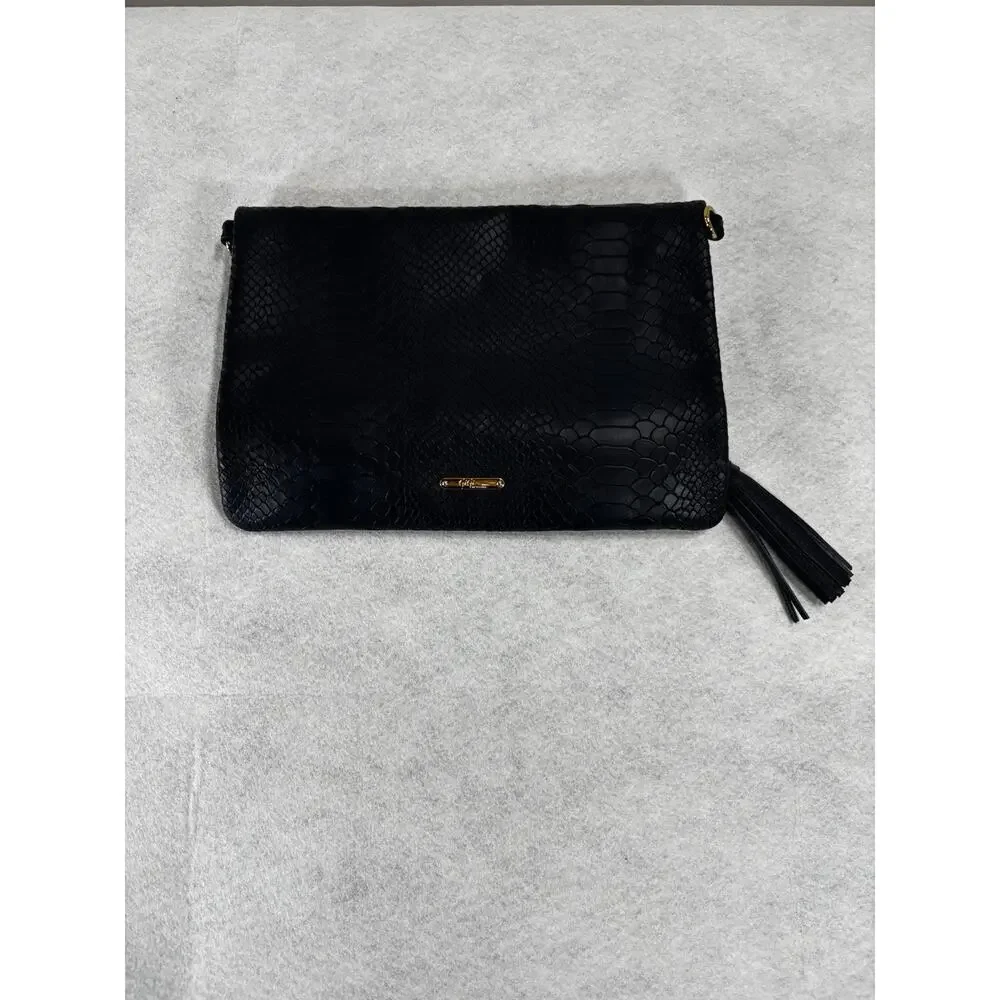 GiGi New York Navy Blue Foldover Clutch Vegan Leather Snake Print Zipper NoStrap - Picture 7 of 11